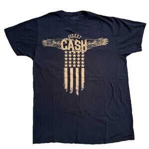 Johnny Cash Graphic T-Shirt Mens Large Black Eagle Wing Flag Band Tee